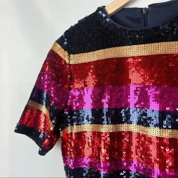 Trina Turk Gin Fizz Sequin Stripe Short Sleeve Blouse XS - Picture 5 of 7